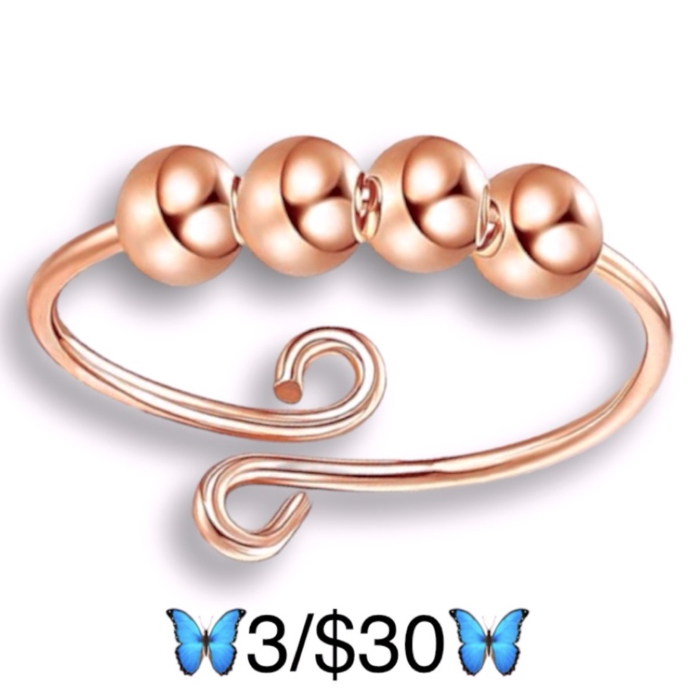 Electroplated Copper Rose Gold Tone Open Style Adjustable Size Fidget Bead Ring